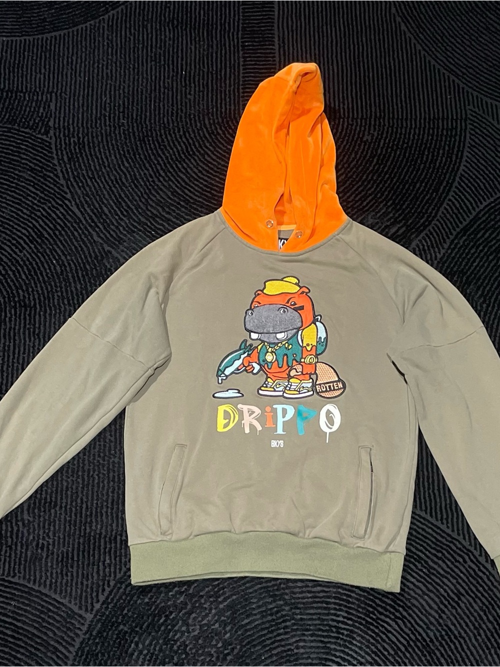 Drippo Graphic Crewneck Sweatshirt - Olive with Orange Hood